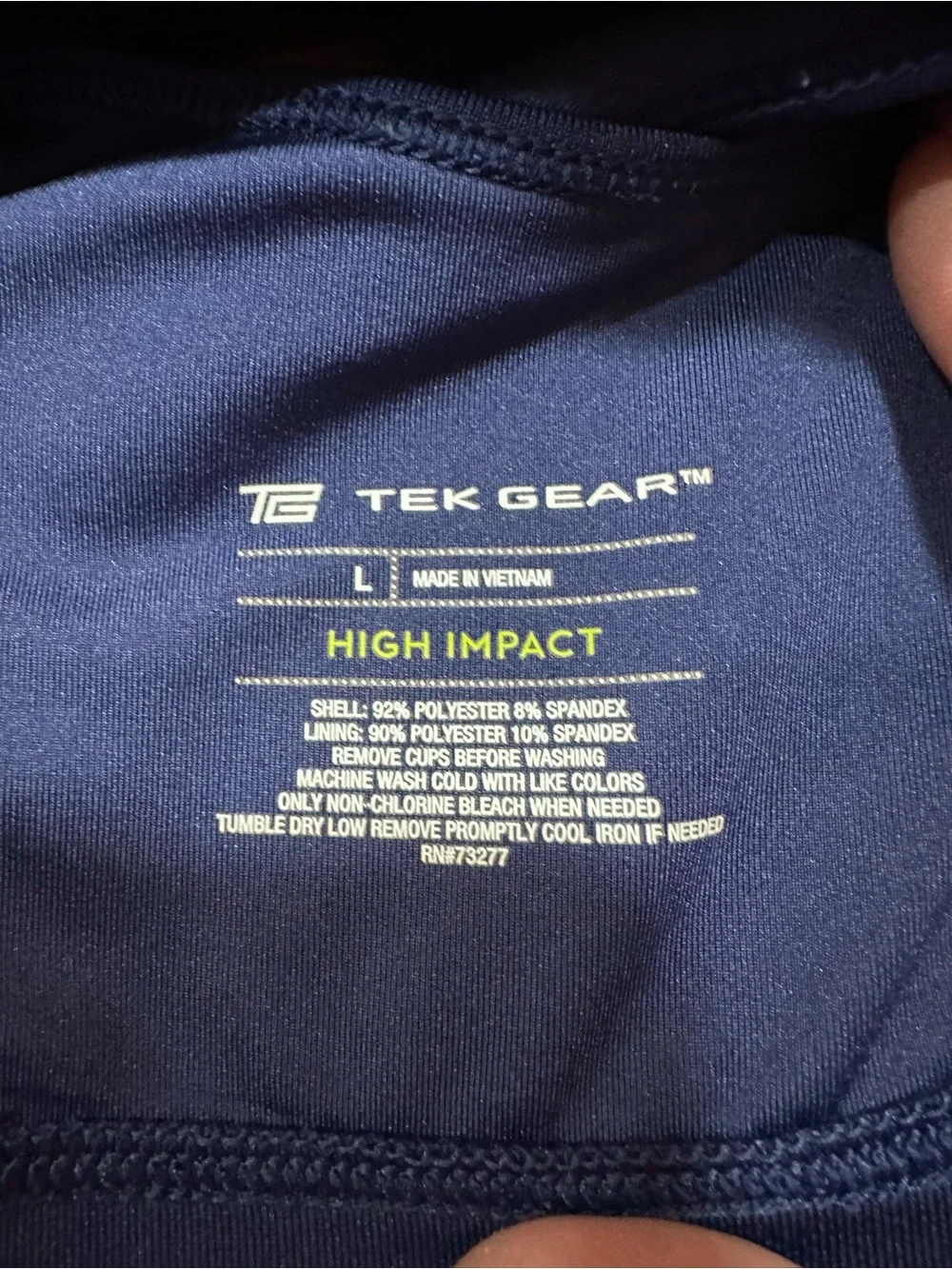 tek gear Navy Blue Racerback Sports Bra sz large high impact‎